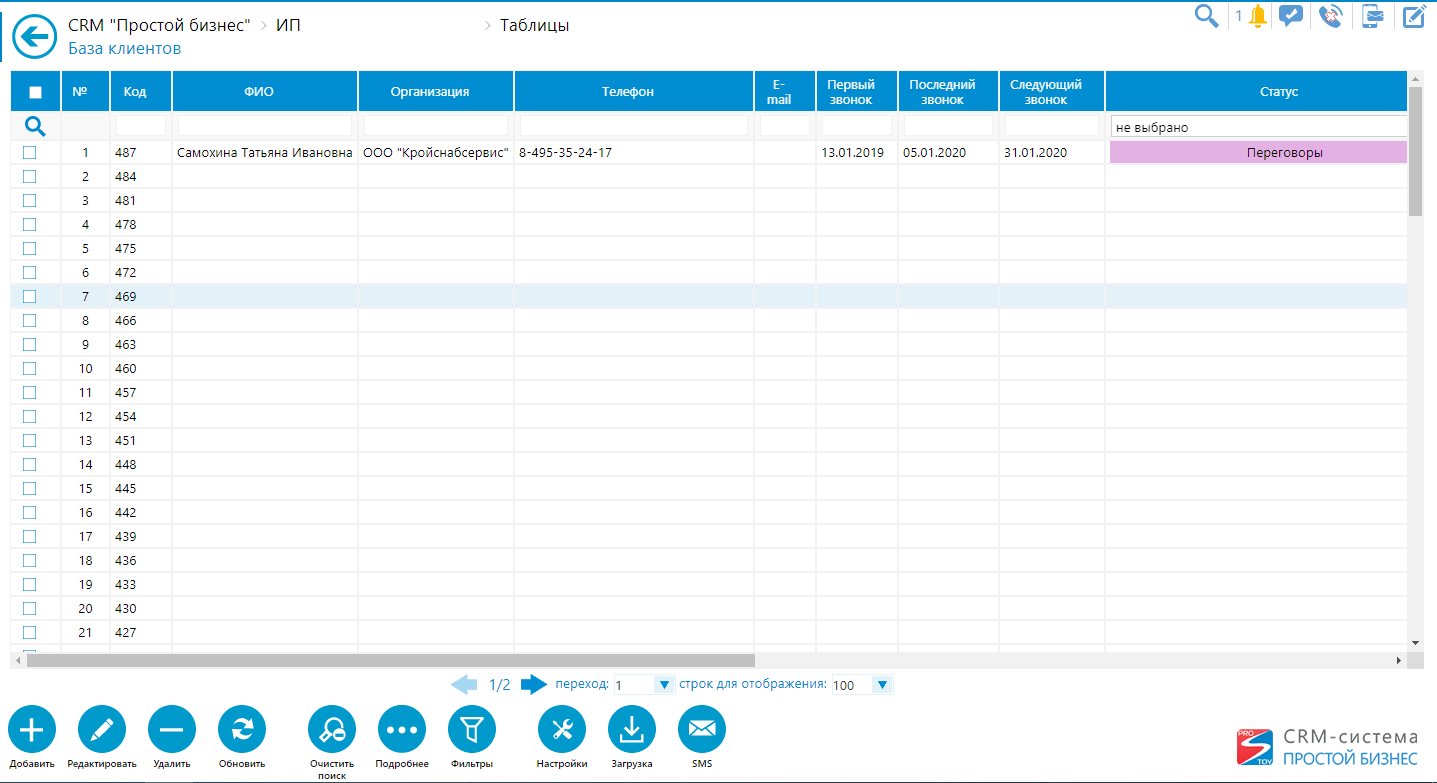 База данных онлайн-CRM «Простой бизнес»