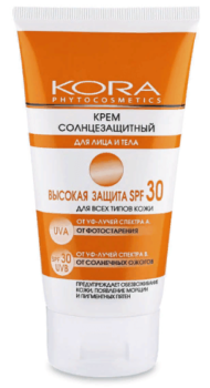 KORA, Солнцезащитный крем ля лица и тела, SPF30